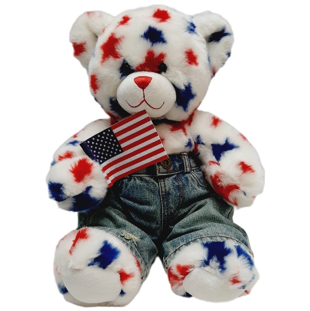 🍒 BAB Build-A-Bear Patriotic American Flag Teddy Bear Stars Plush Soft Kids Toy